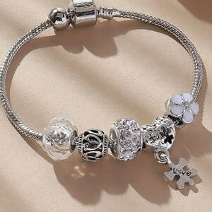 Puzzle Pendant Bracelet Silver-Plated Over Copper Synthetic Stones - New W/Tags